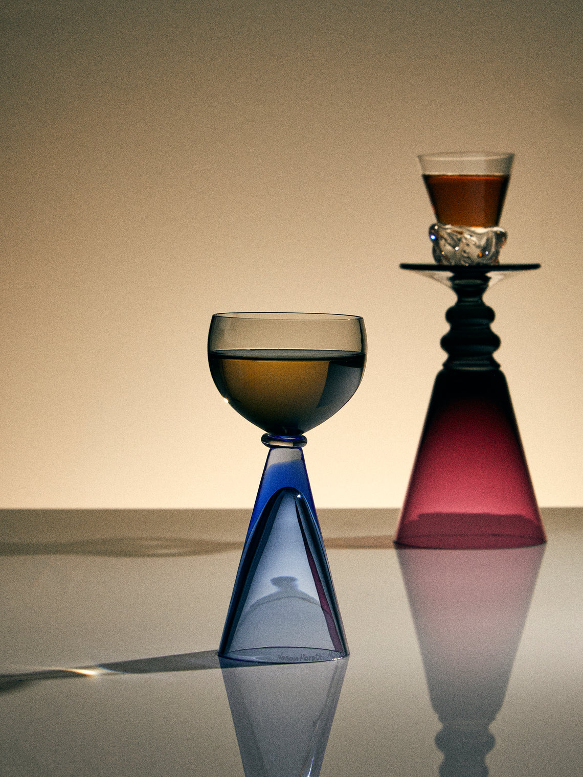 NasonMoretti - Archive Revival 1960 Flutflut Hand-Blown Murano Glass Champagne Coupes (Set of 2) - Blue - ABASK