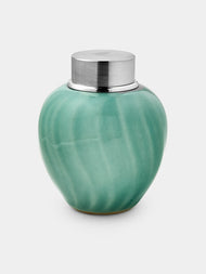 Seikado - Porcelain and Pewter Tea Caddy - Light blue - ABASK - 