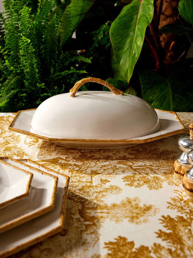 Verdolini - Bamboo Hand-Painted Ceramic Lidded Serving Platter - White - ABASK