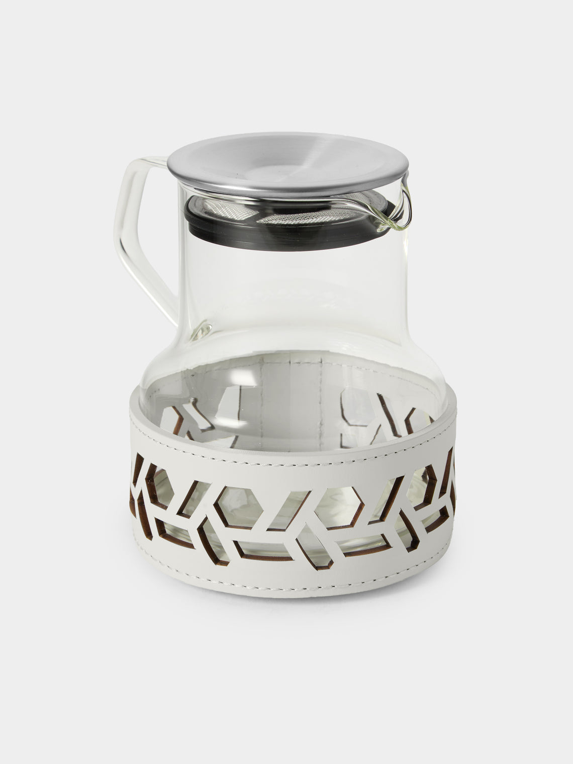 RUDI - Messina Glass and Leather Teapot - White - ABASK - 