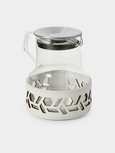RUDI - Messina Glass and Leather Teapot - White - ABASK - 