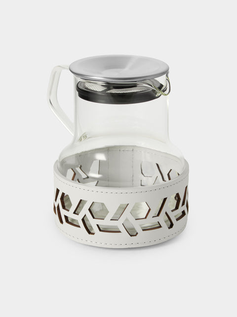 RUDI - Messina Glass and Leather Teapot - White - ABASK - 