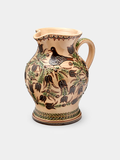 Poterie d’Évires - Birds Hand-Painted Ceramic Large Round Jug - Cream - ABASK - 