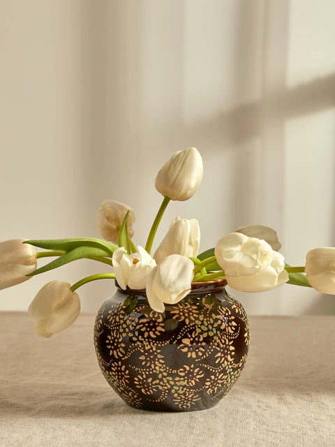 Poterie d’Évires - Flowers Hand-Painted Ceramic Vase - Dark brown - ABASK