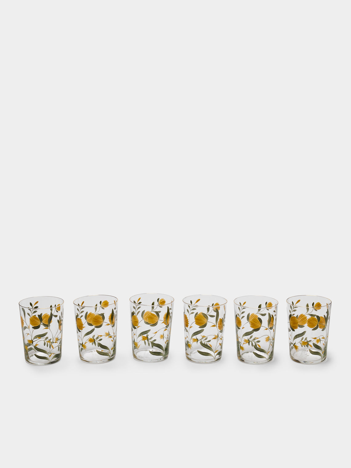 Los Vasos de Agua Clara - Jaipur Hand-Painted Crystal Highballs (Set of 6) - Yellow - ABASK