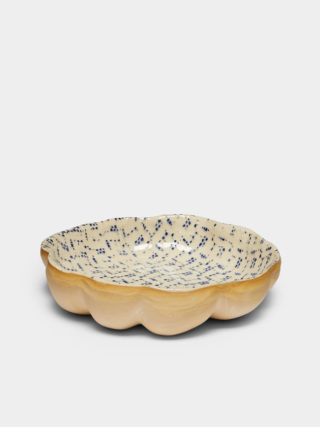 Terrafirma Ceramics - Hand-Printed Ceramic Medium Scalloped Bowl - Blue - ABASK - 
