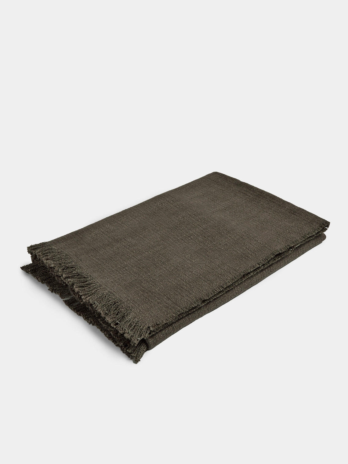 de Le Cuona - Warrior Cloth Linen and Wool Paneled Fringe- and Cord-Detail Throw (94.5in/2.4m) - Brown - ABASK