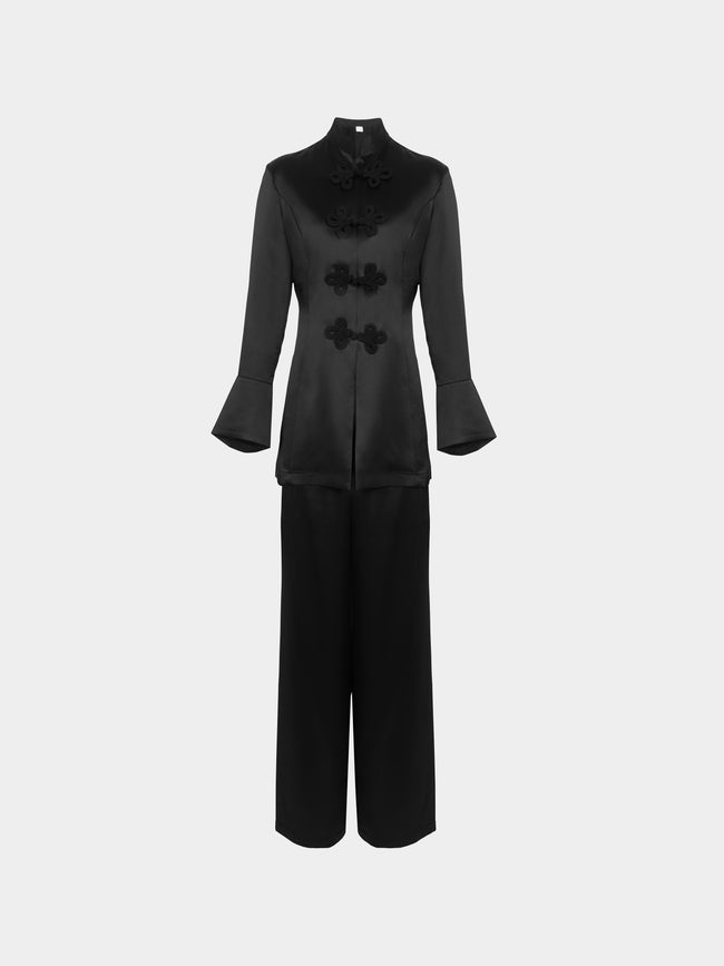 Loretta Caponi - Azalea Silk Pajama Set - Black - ABASK - 