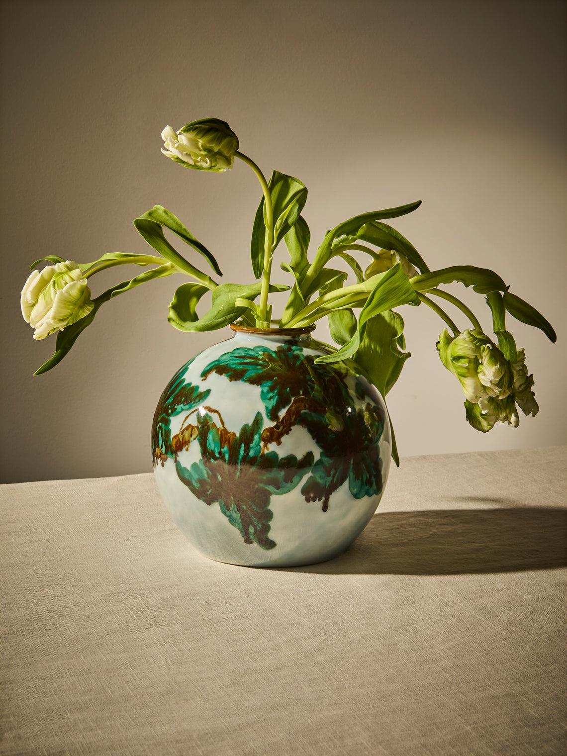 Antique and Vintage - 1950s Vallauris Ceramic Vase (7.5in/19cm) - Green - ABASK