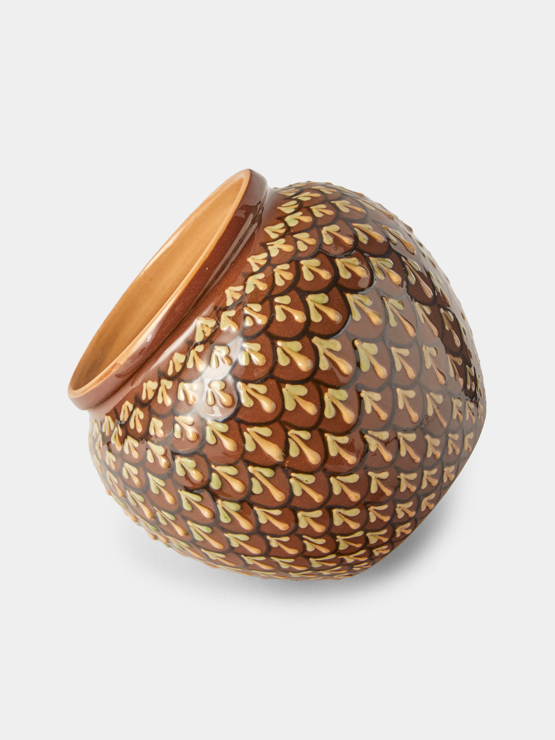 Poterie d’Évires - Geometric Hand-Painted Ceramic Vase (6.5in/17cm) - Light Brown - ABASK