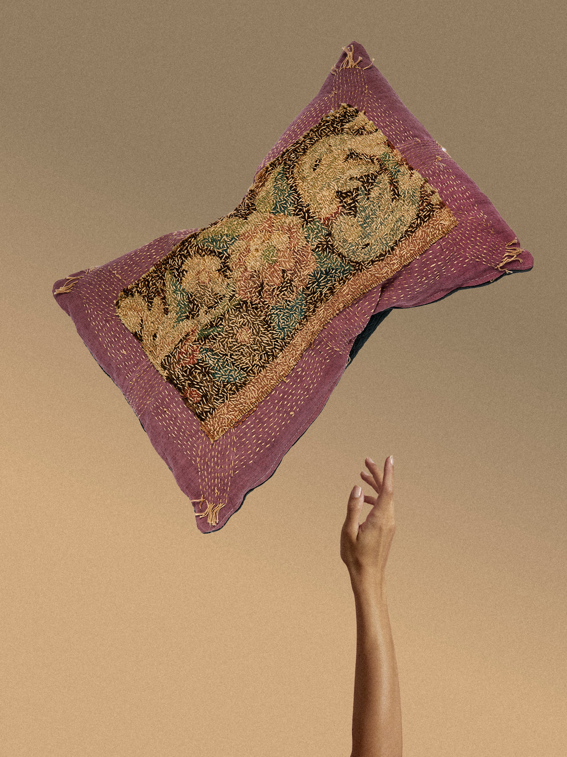 By Walid - 17th-Century French Tapestry Linen Pillow (23.5in/60cm) - Multiple - ABASK