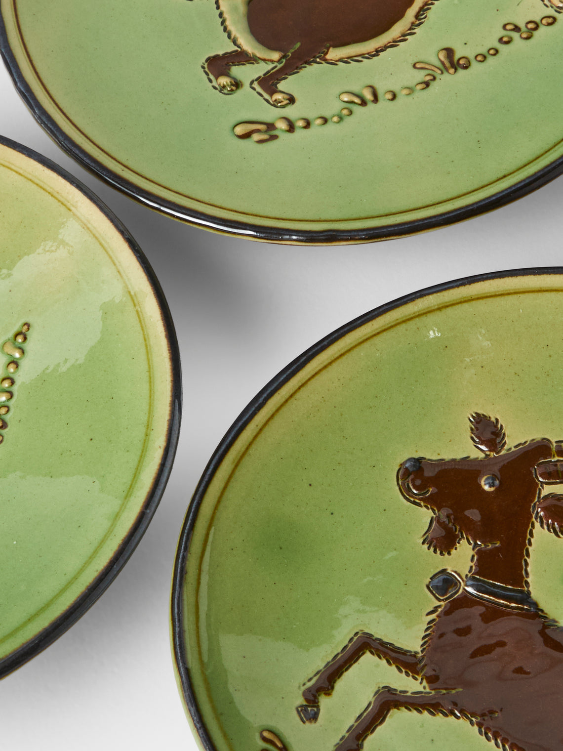Poterie d’Évires - Animals Hand-Painted Ceramic Plates – 5.5in/14cm (Set of 4) - Green - ABASK