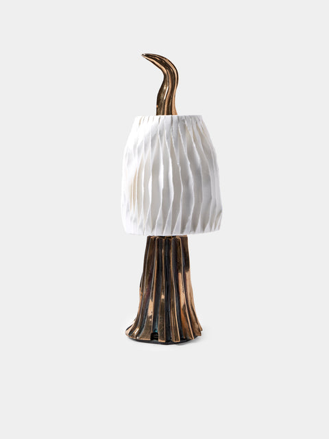 Studio Palatin - Surculus Hand-Cast Bronze and Hosho Paper Mini Portable Table Lamp - Bronze - ABASK - 