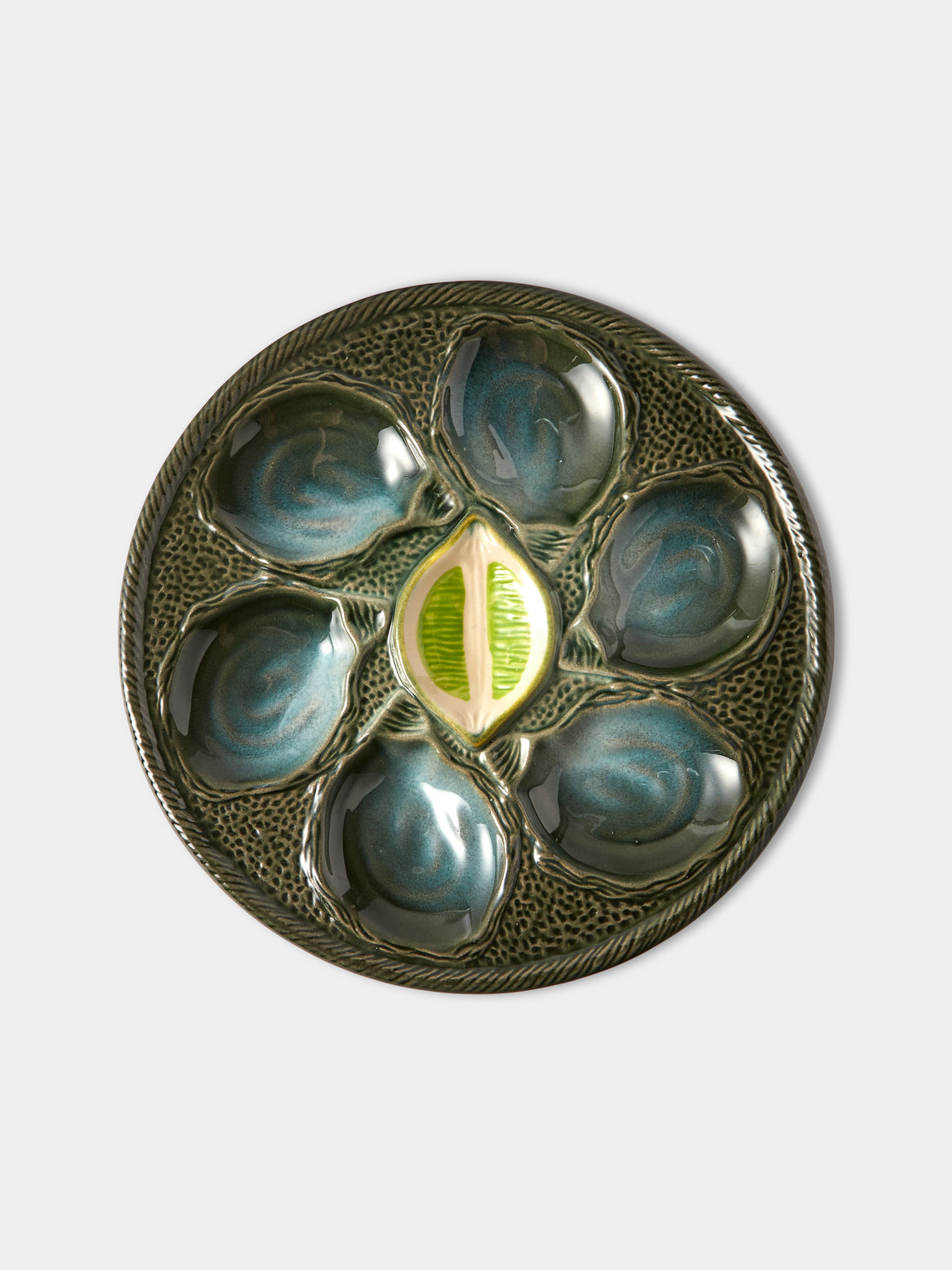 Antique and Vintage - Mid-Century Majolica Ceramic Oyster Plates (Set of 10) - Multiple - ABASK