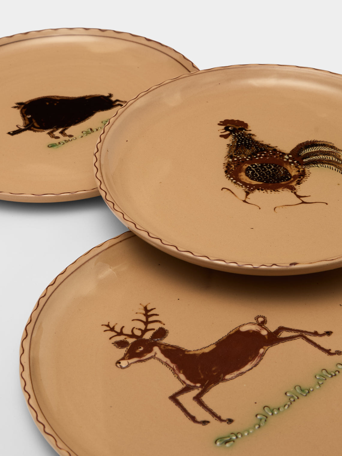Poterie d’Évires - Animals Hand-Painted Ceramic Plates – 9.5in/24cm (Set of 8) - Cream - ABASK