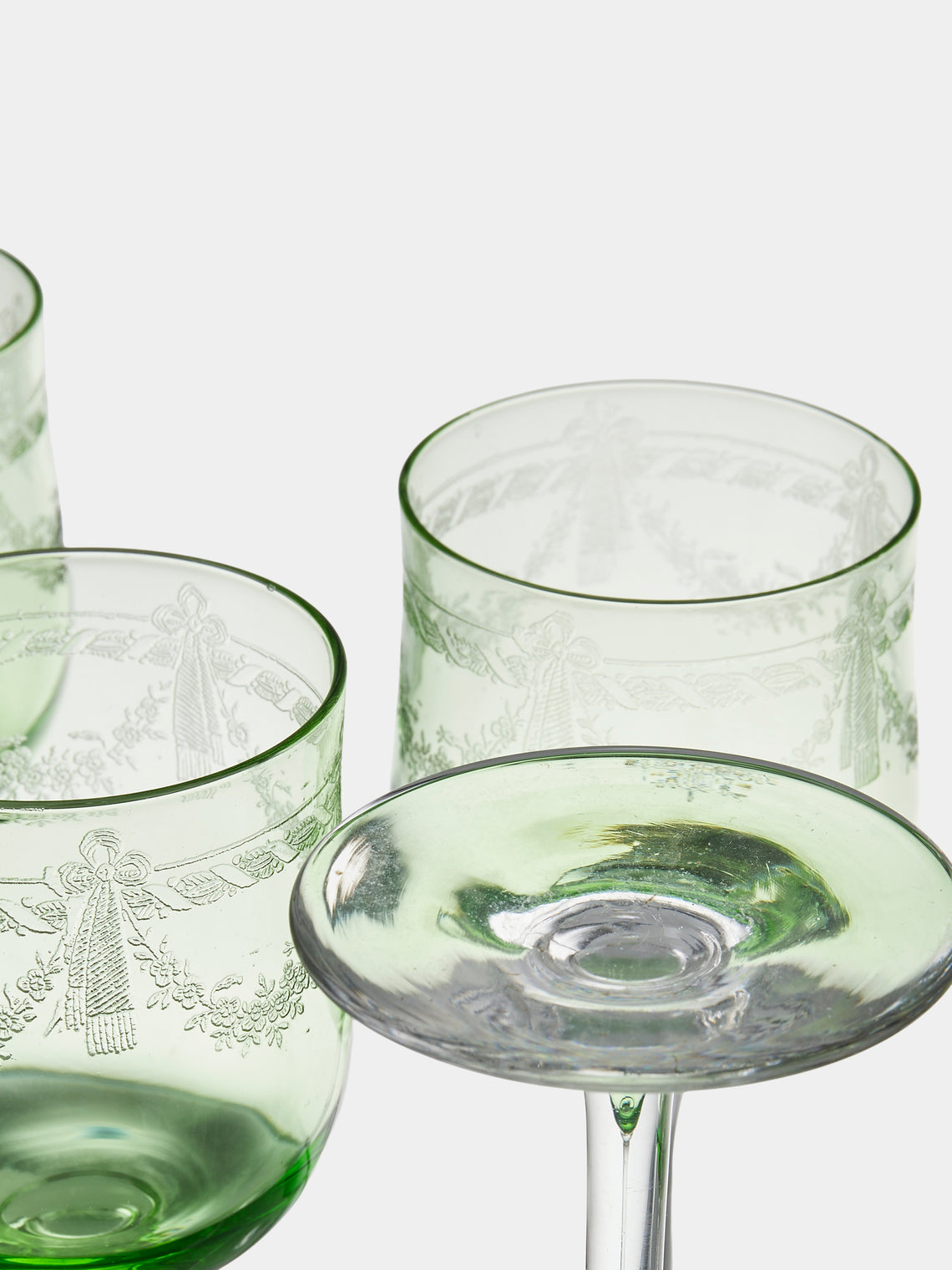 Antique and Vintage - 1900s Crystal Hock Wine Glasses (Set of 11) - Green - ABASK