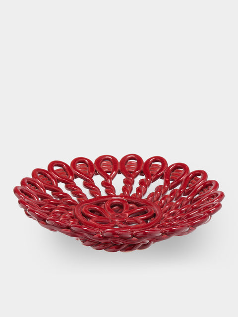 Antique and Vintage - 1950s Vallauris Braided Ceramic Bowl - Red - ABASK - 