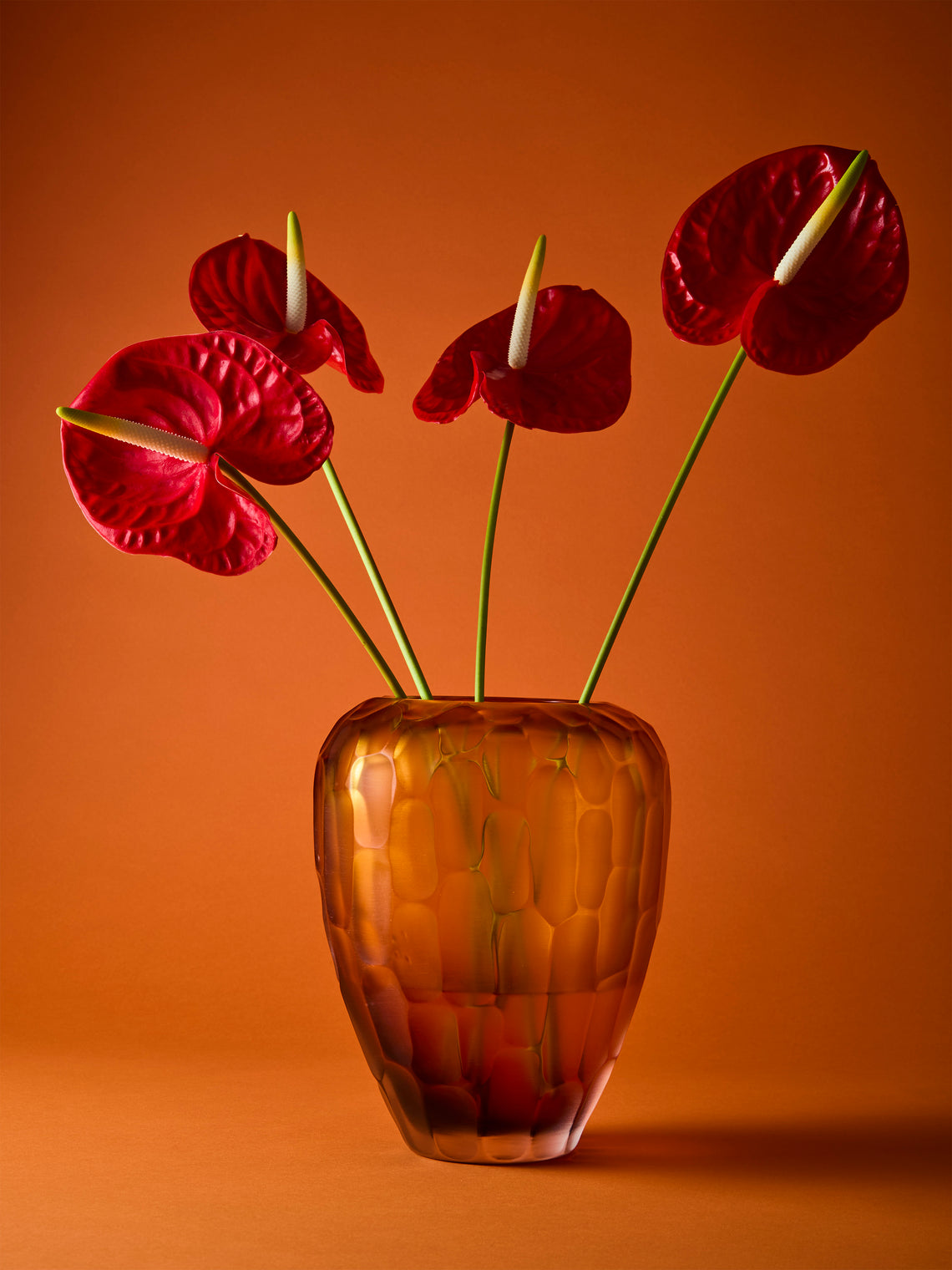 Micheluzzi Glass - Goccia Ambra Bamboo Hand-Blown Murano Glass Vase (9.5in/24cm) - Orange - ABASK