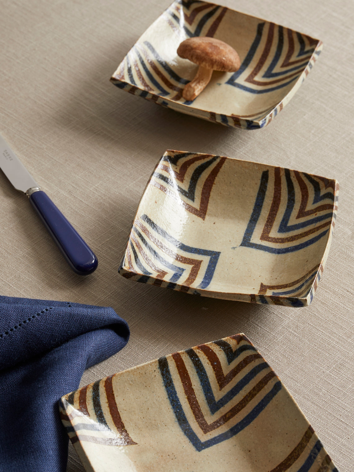 Makidani-gama - No. 1 Nerikomi Ceramic Square Plates – 6.5in/17cm (Set of 5) - Multiple - ABASK