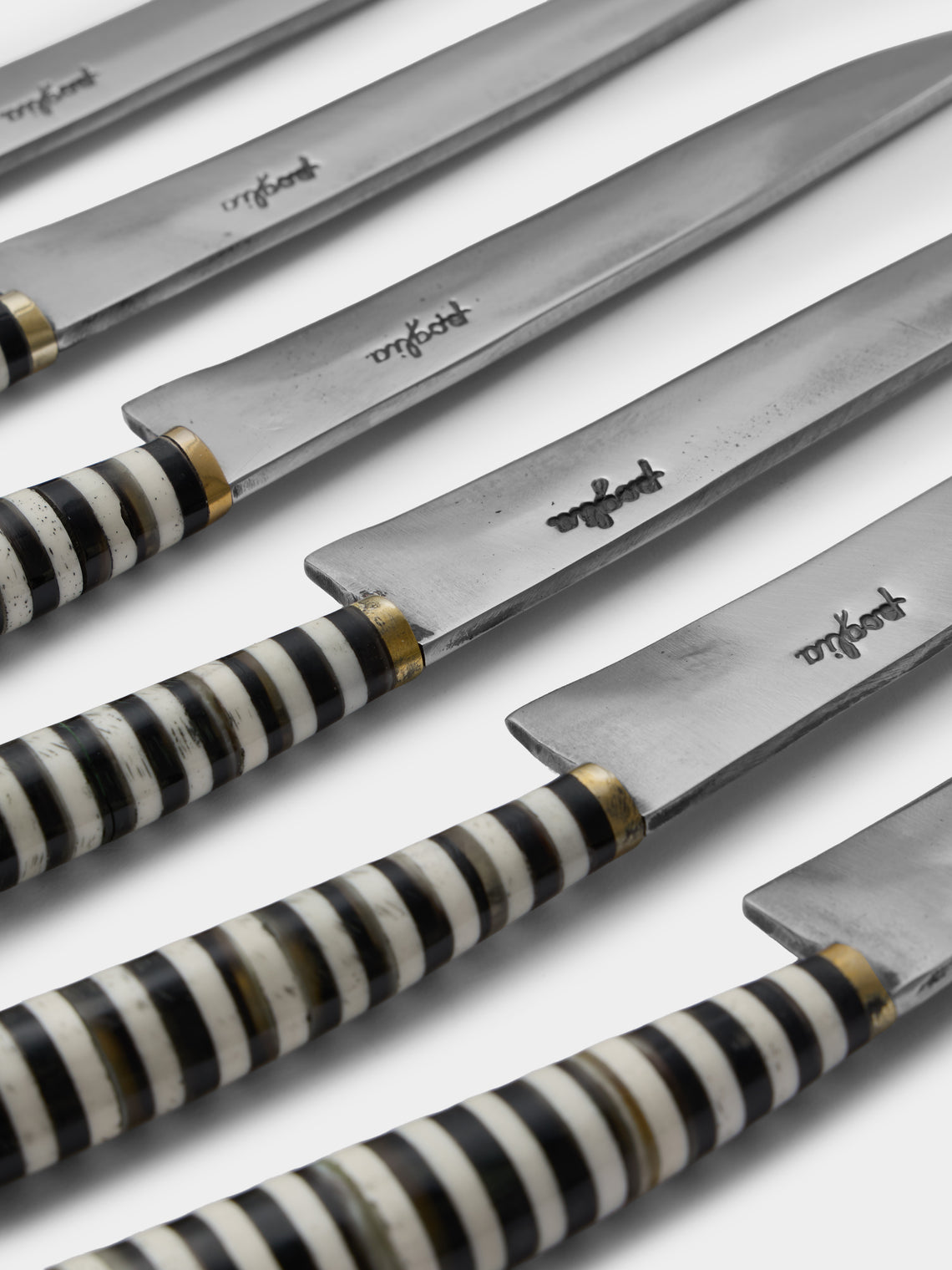 Poglia - | Set of 6 | Tavolo Horn and Bone Knives - Black - ABASK