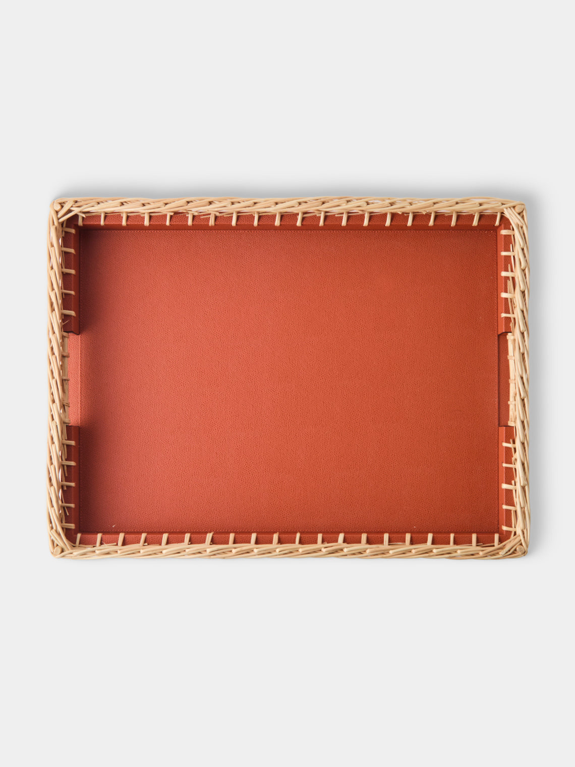 Pigment France - Giverny Leather and Rattan Tray (19in/49cm) - Red - ABASK - 