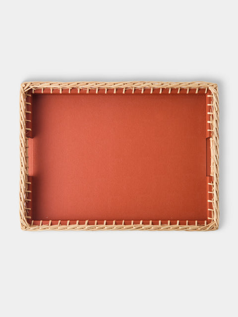 Pigment France - Giverny Leather and Rattan Tray (19in/49cm) - Red - ABASK - 
