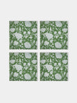 Chamois - Indian Rose Block-Printed Linen Napkins (Set of 4) - Green - ABASK - 