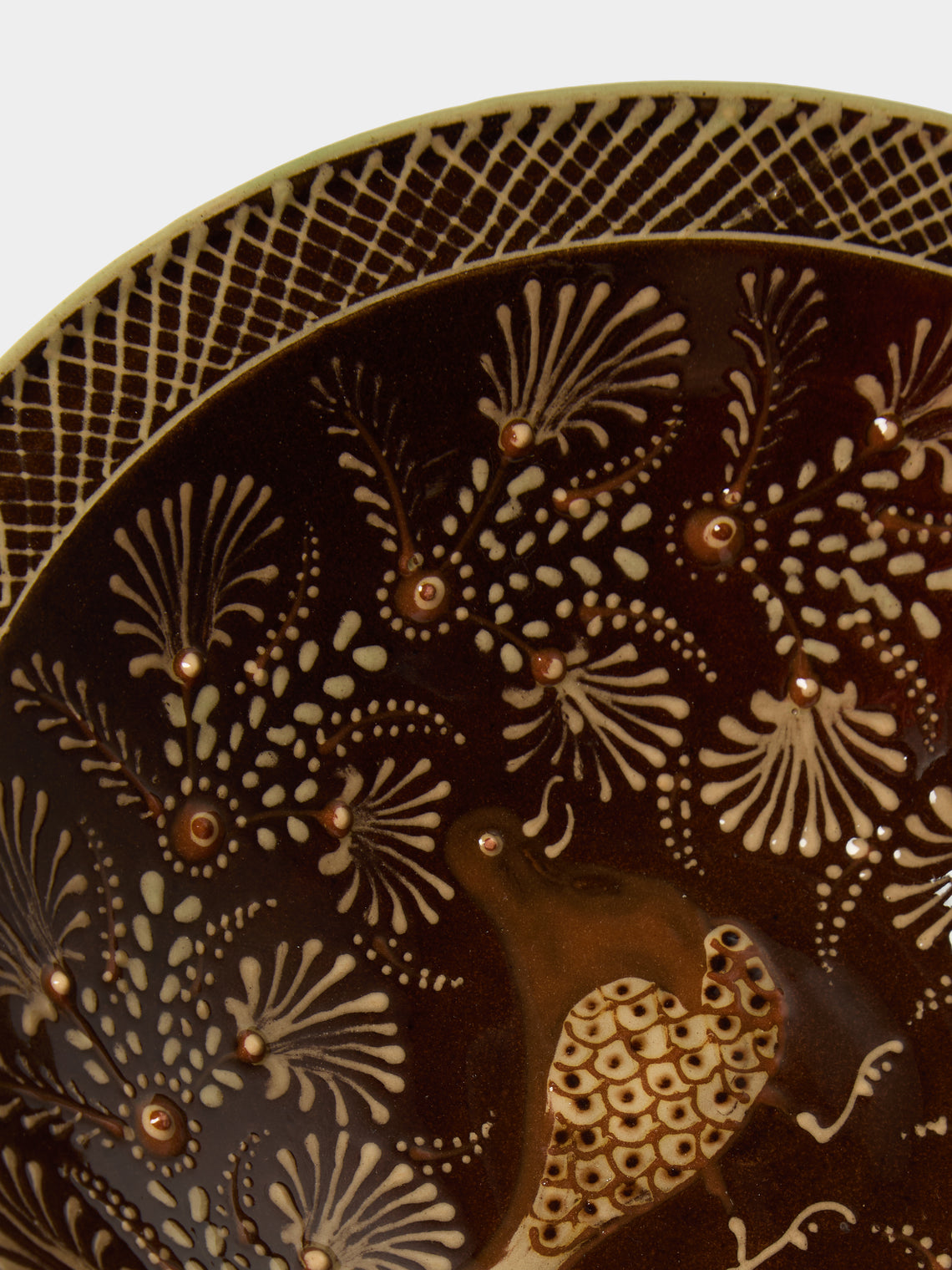 Poterie d’Évires - Birds Hand-Painted Ceramic Serving Bowl - Dark brown - ABASK