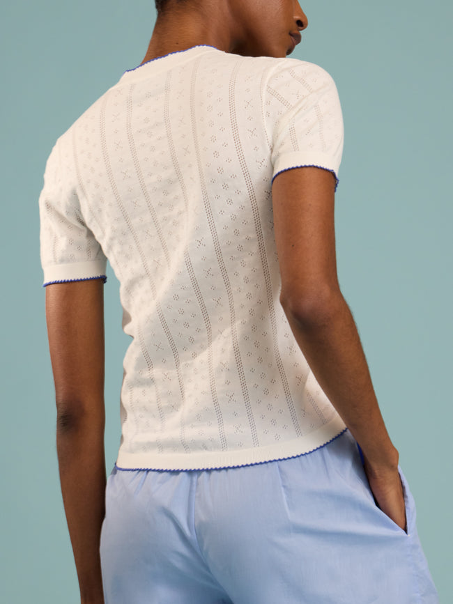 B.B. Wallace - Indiana Cotton Pointelle T-Shirt | Size: S - White - ABASK