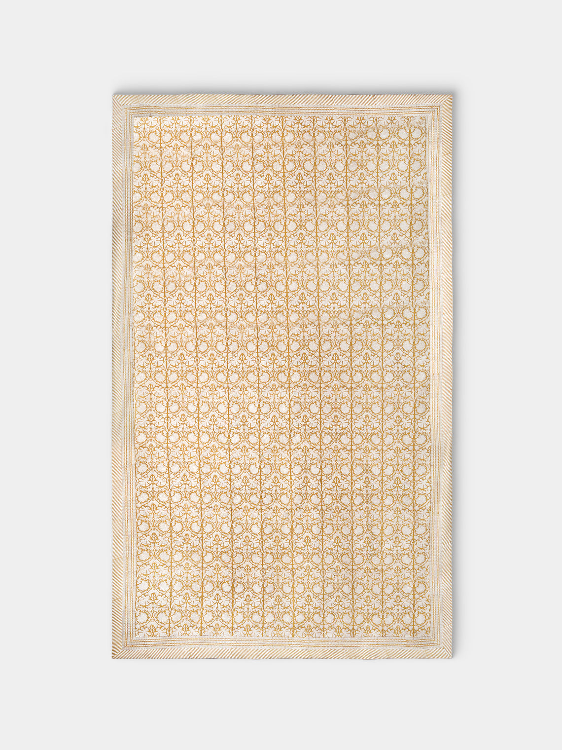 Chamois - Paradise Block-Printed Cotton Rectangular Tablecloth (106.5in/2.7m) - Yellow - ABASK