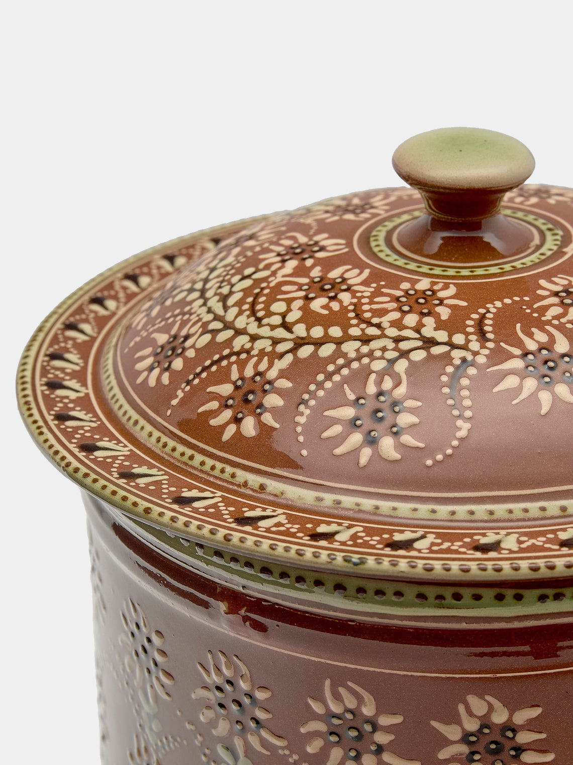 Poterie d’Évires - Flowers Hand-Painted Ceramic Large Lidded Pot - Light brown - ABASK