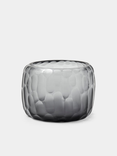 Micheluzzi Glass - Pozzo Acciaio Bamboo Hand-Blown Murano Glass Vase (6.5in/17cm) - Gray - ABASK - 