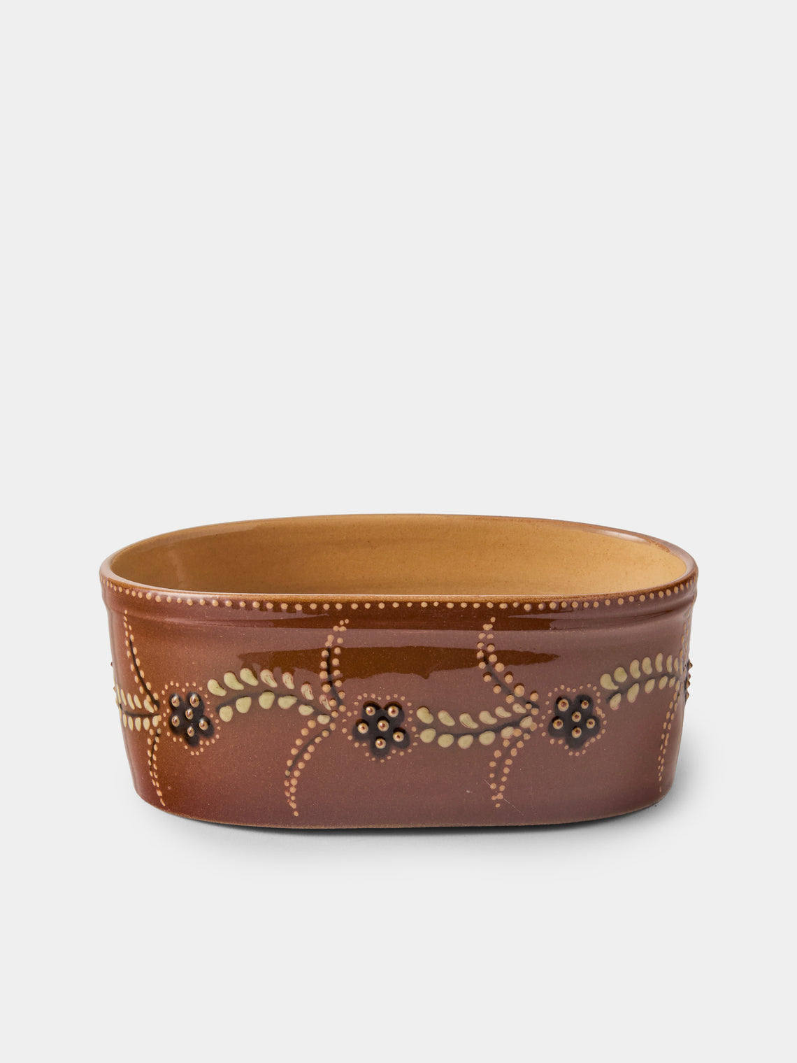 Poterie d’Évires - Flowers Hand-Painted Ceramic Mini Oval Dish - Light Brown - ABASK - 