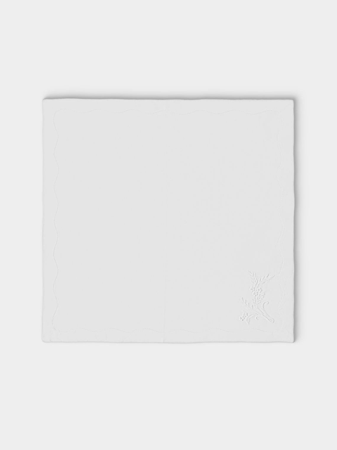 ERI Textiles - | Set of 4 | Classica Hand-Embroidered Linen Napkins - White - ABASK
