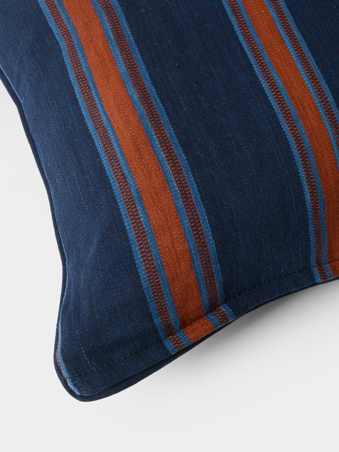 R Collective - Handwoven Indigo Striped Cotton Cushion (19.5in/50cm) - Blue - ABASK