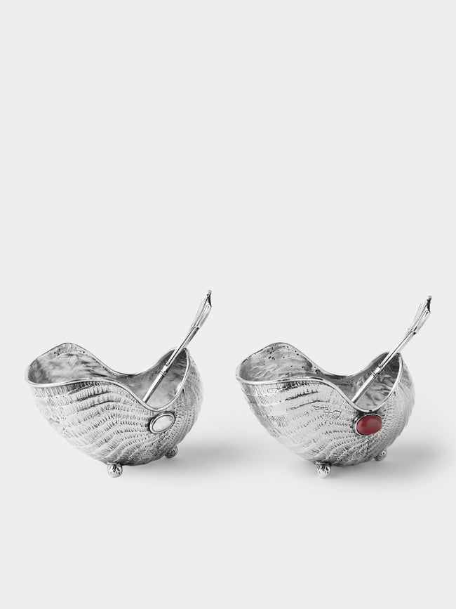 Antique and Vintage - 1970s Silver Shell Salt and Pepper Dishes (Set of 2) - Silver - ABASK - 