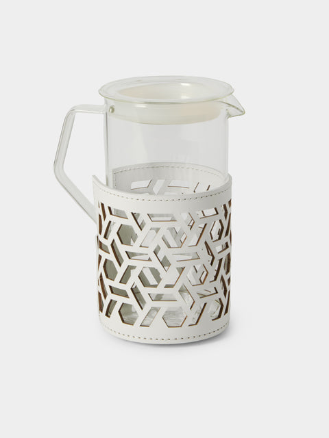 RUDI - Messina Leather and Glass Pitcher (25oz/0.75L) - White - ABASK - 