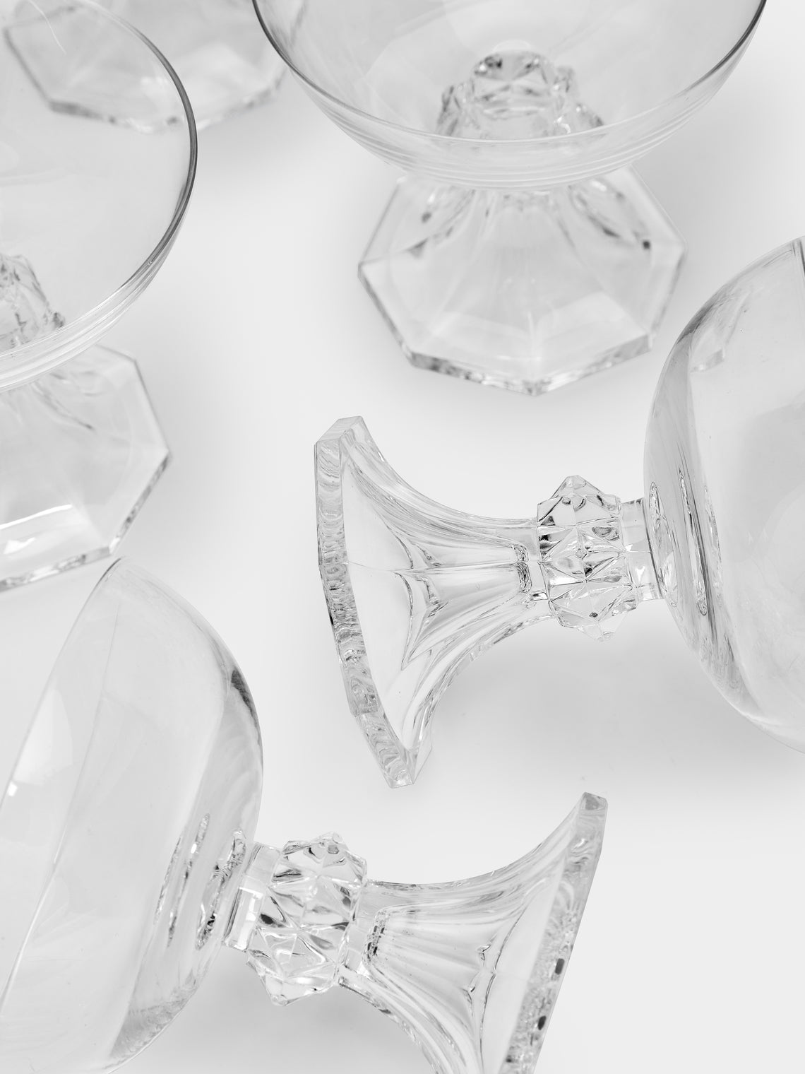 Clear 1950s Val Saint Lambert HandBlown Crystal Champagne Coupes (Set