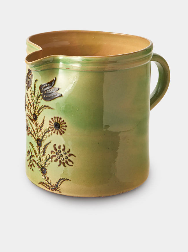 Poterie d’Évires - Flowers Hand-Painted Ceramic Straight-Edge Extra Large Jug - Green - ABASK - 