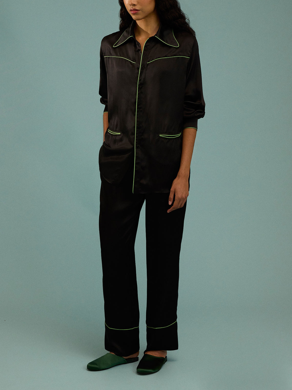 Dorso - Bandana Silk Pajama Set | Size: S - Black - ABASK