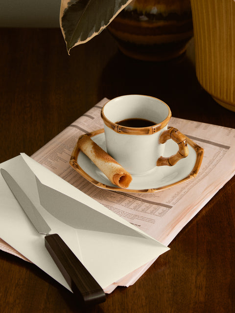 Este Ceramiche - Bamboo Hand-Painted Ceramic Coffee Cups and Saucers (Set of 4) -  - ABASK