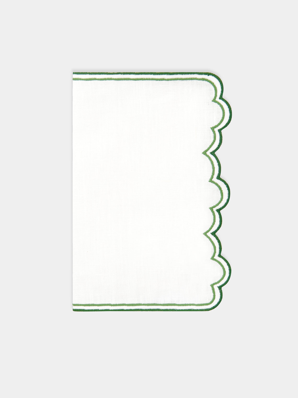 Los Encajeros - Escamas Embroidered Linen Cocktail Napkins (Set of 6) - Green - ABASK