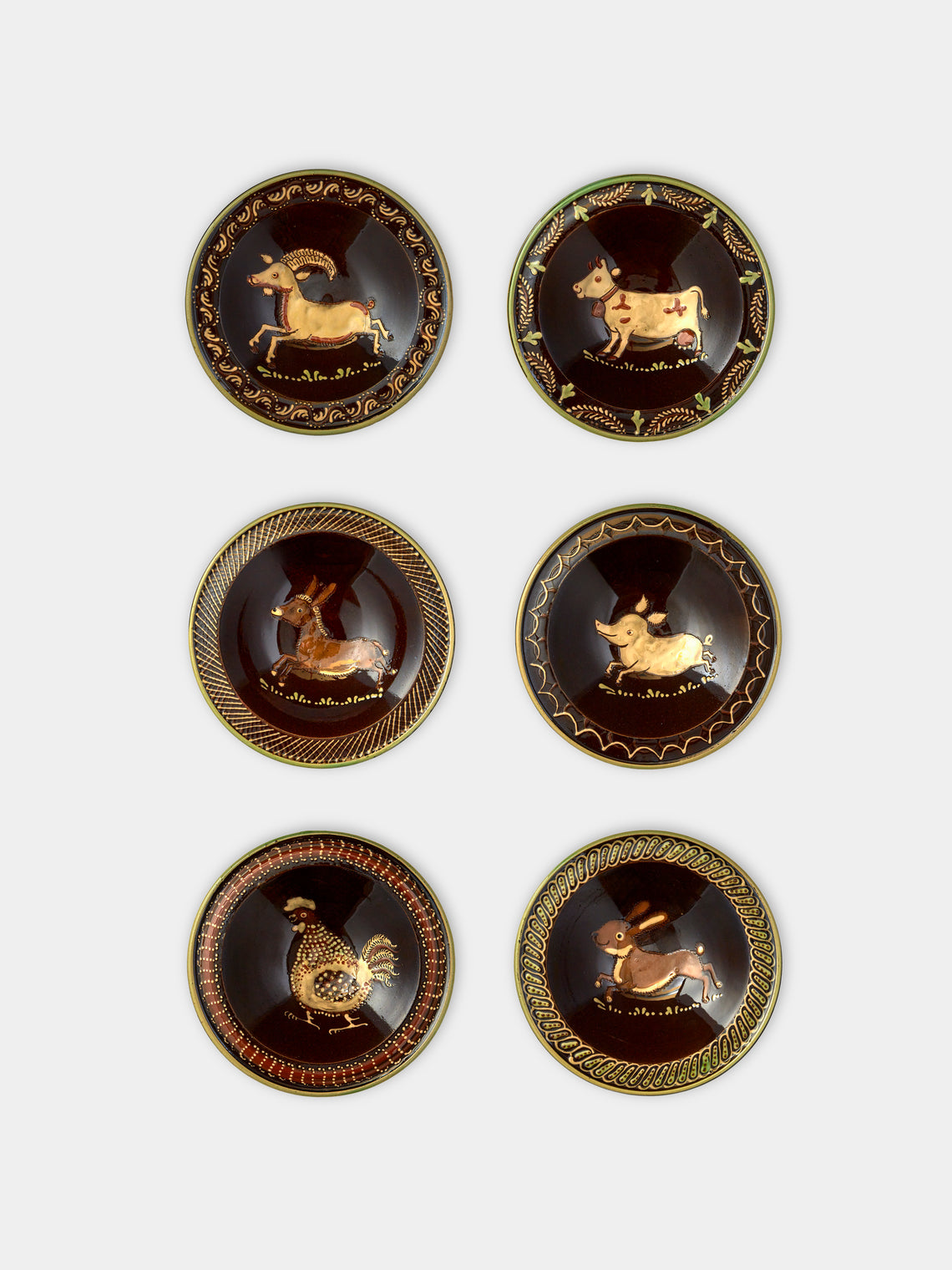 Poterie d’Évires - Animals Hand-Painted Ceramic Breakfast Bowls (Set of 6) - Dark brown - ABASK