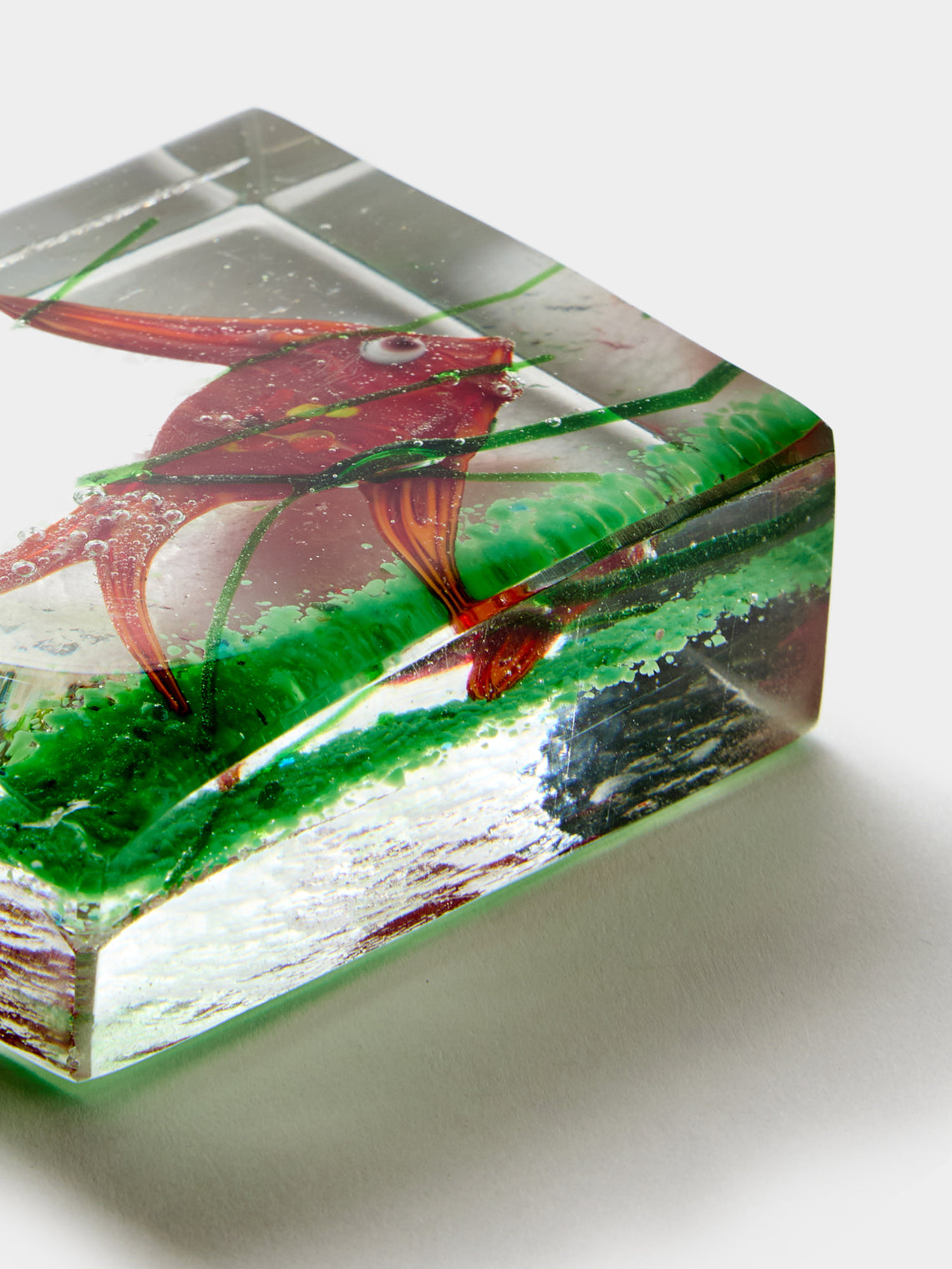 Antique and Vintage - 1960s Alfredo Barbini for Cenedese Fish Murano Glass Paperweight - Red - ABASK