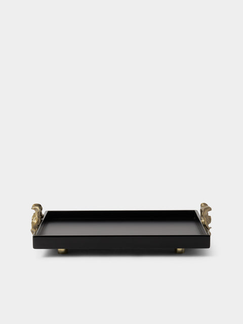 Viya - Saffron Lacquered Wood Towel Tray (14.5in/37cm) - Black - ABASK - 