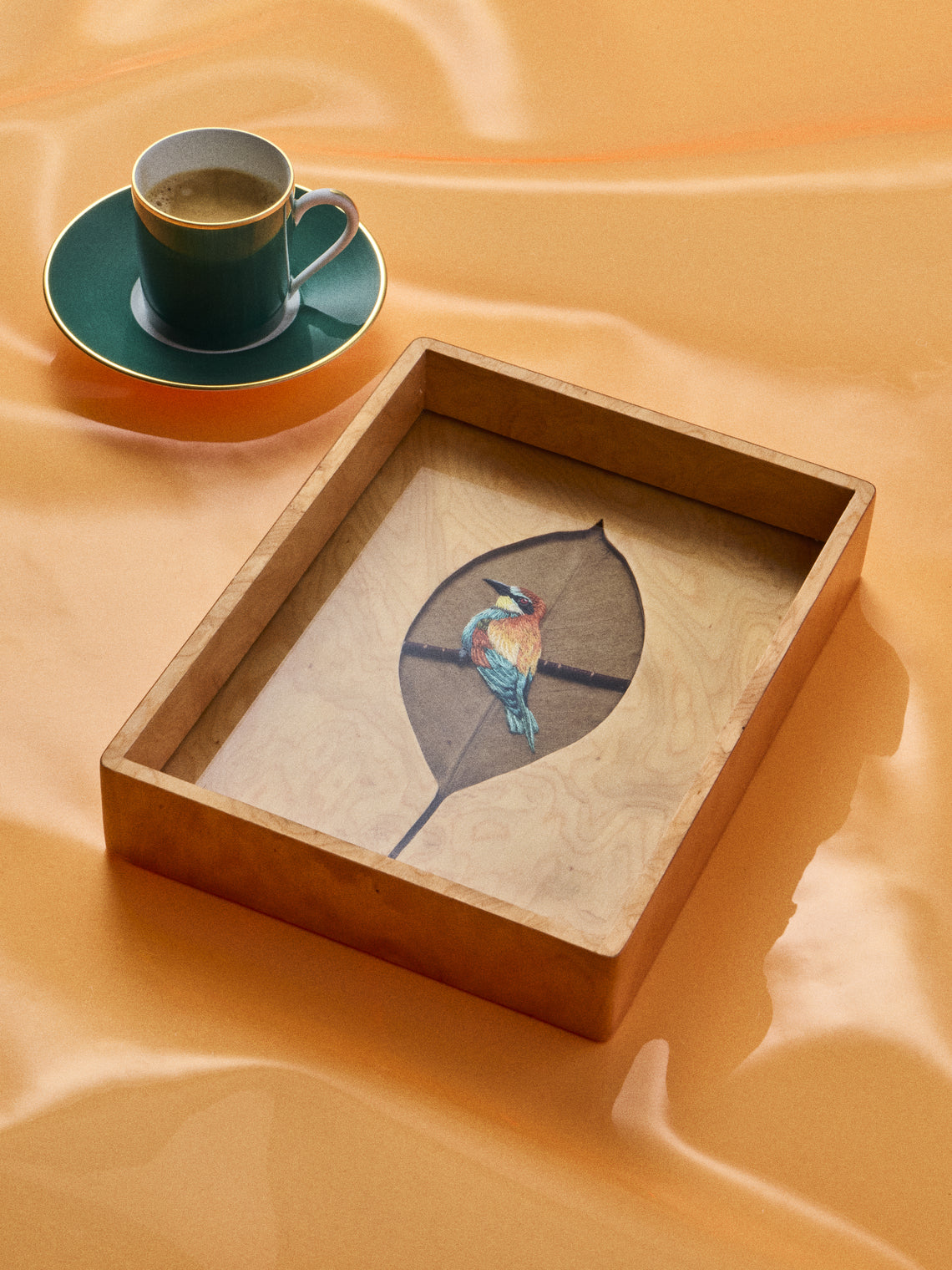 Silvia Furmanovich - Ficus Leaf and Bird Marquetry Wood Vide Poche (8in/20cm) - Multiple - ABASK