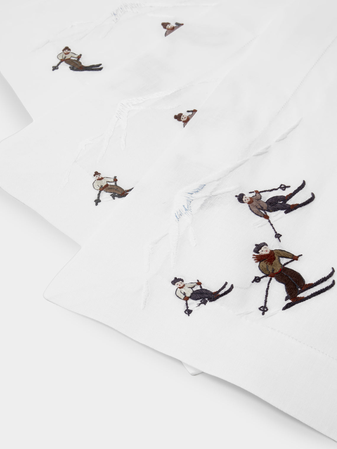 ERI Textiles - | Set of 4 | Skiers Hand-Embroidered Linen Placemats - Multiple - ABASK