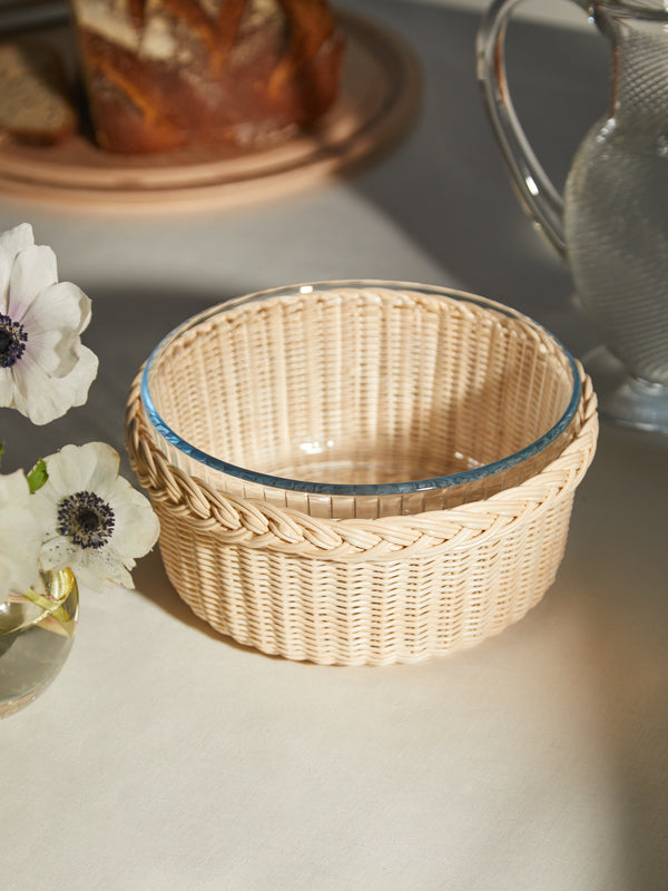 Mila Maurizi - Glicine Handwoven Wicker and Glass Serving Bowl -  - ABASK
