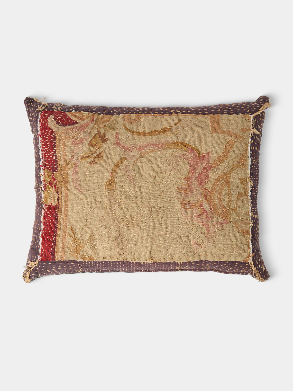 By Walid - 18th-Century French Aubusson Tapestry and Linen Cushion (25.5in/65cm) - Blue - ABASK - 
