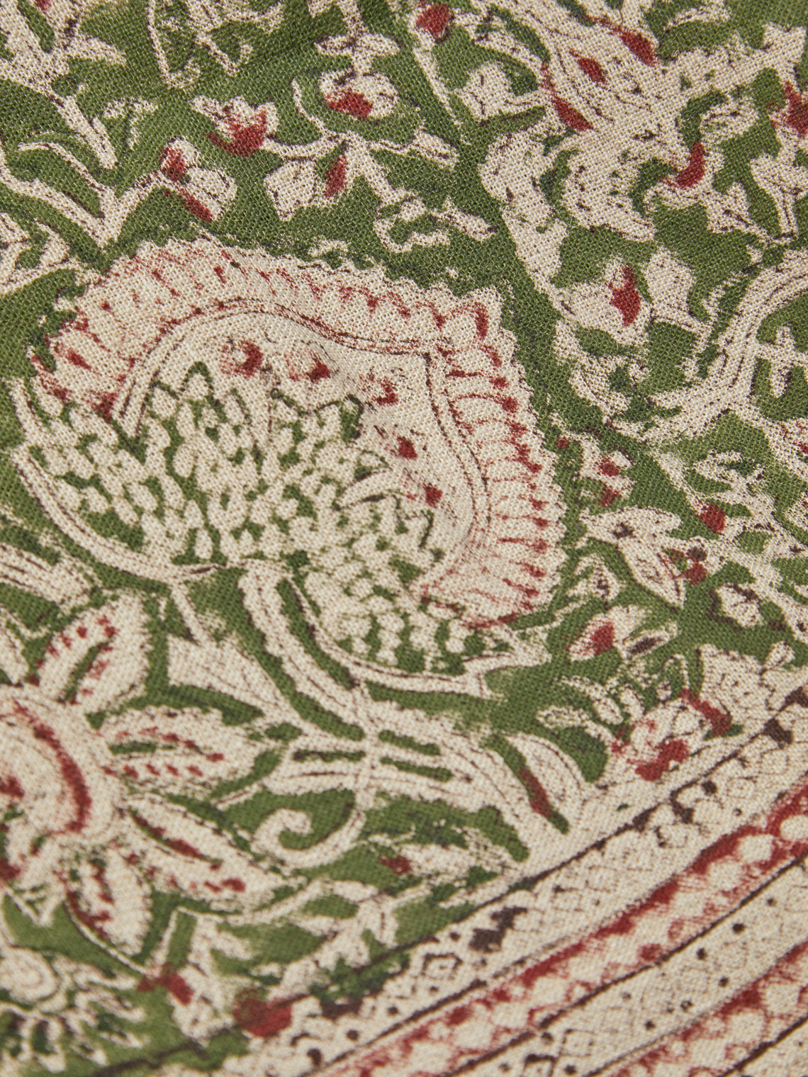 Chamois - Oriental Block-Printed Linen Round Tablecloth (86.5in/2.2m) - Multiple - ABASK